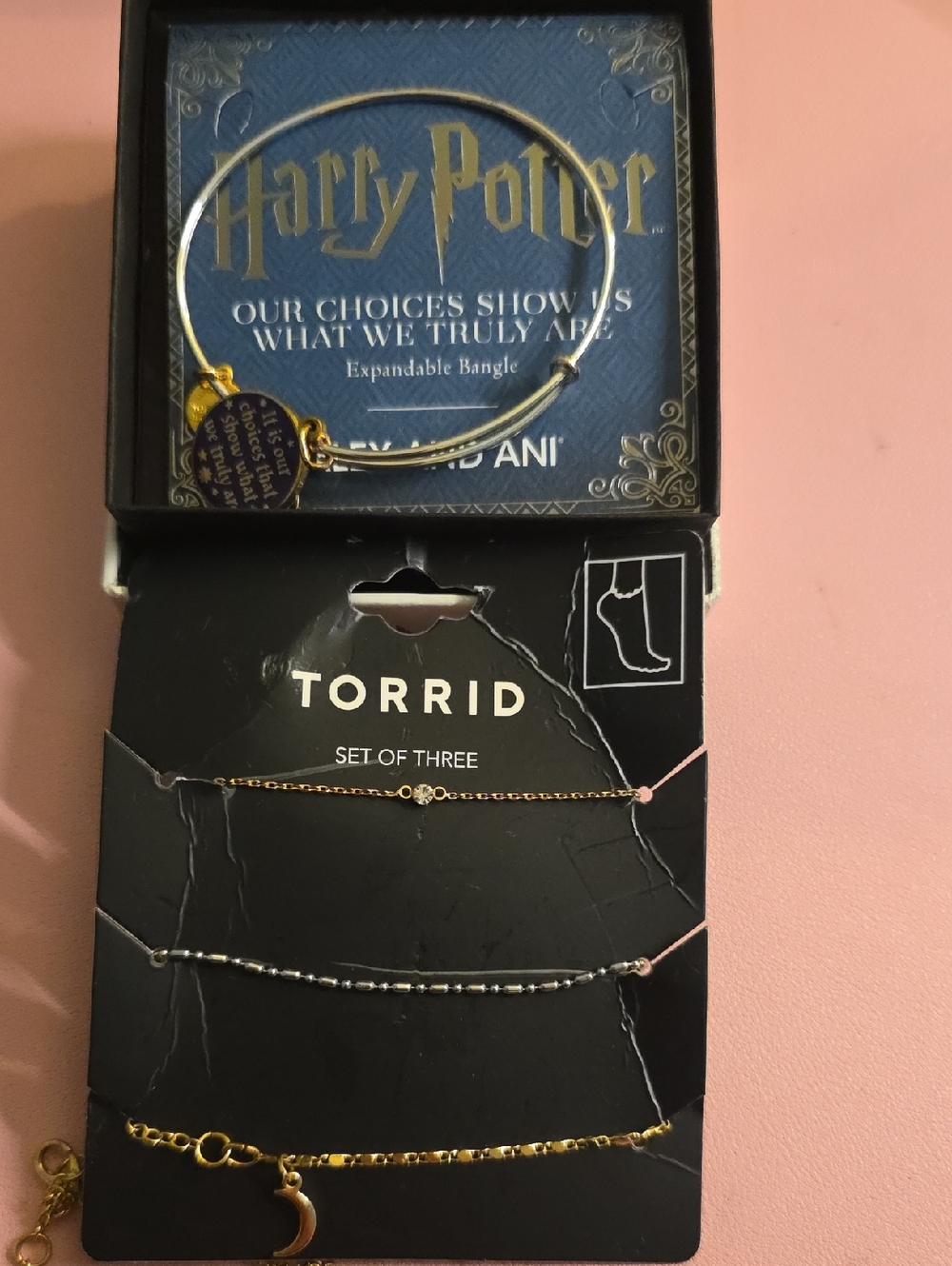Harry Potter Gold Expandable Bangle + Torrid Three-Chain Anklet Set